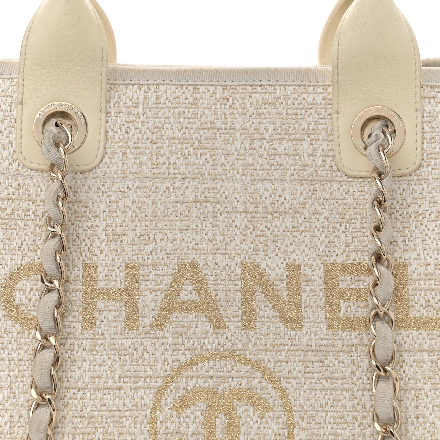 Lurex Boucle Medium Deauville Tote White
