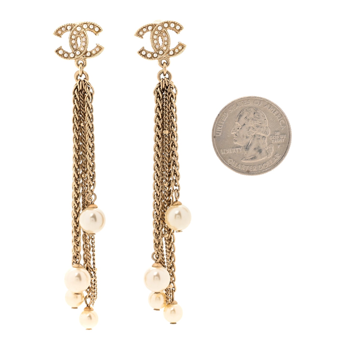 Pearl CC Multi Chain Drop Earrings Gold