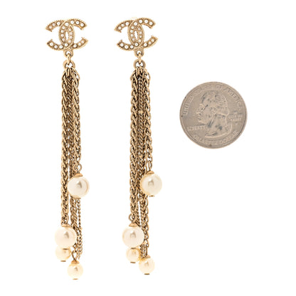 Chanel Pearl CC Multi Chain Drop Earrings Gold 2 of 5