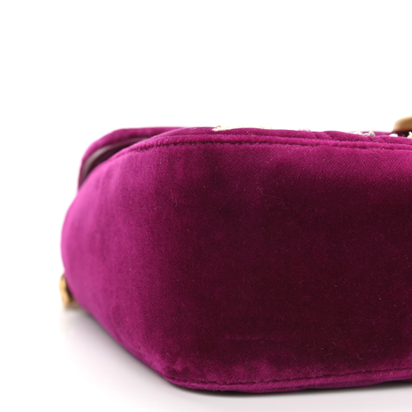 Velvet Matelasse Embroidered Small GG Marmont Shoulder Bag Fuchsia Violet Cyclamen