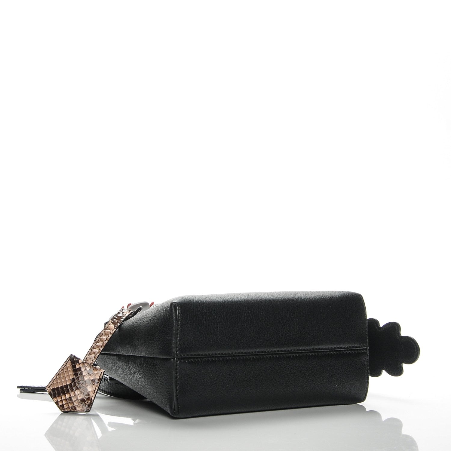 Fendi Vitello Dolce Snakeskin Nappa Croc Tail Flowerland Studded Mini By The Way Boston Bag Black Natural Multicolor 4 of 5