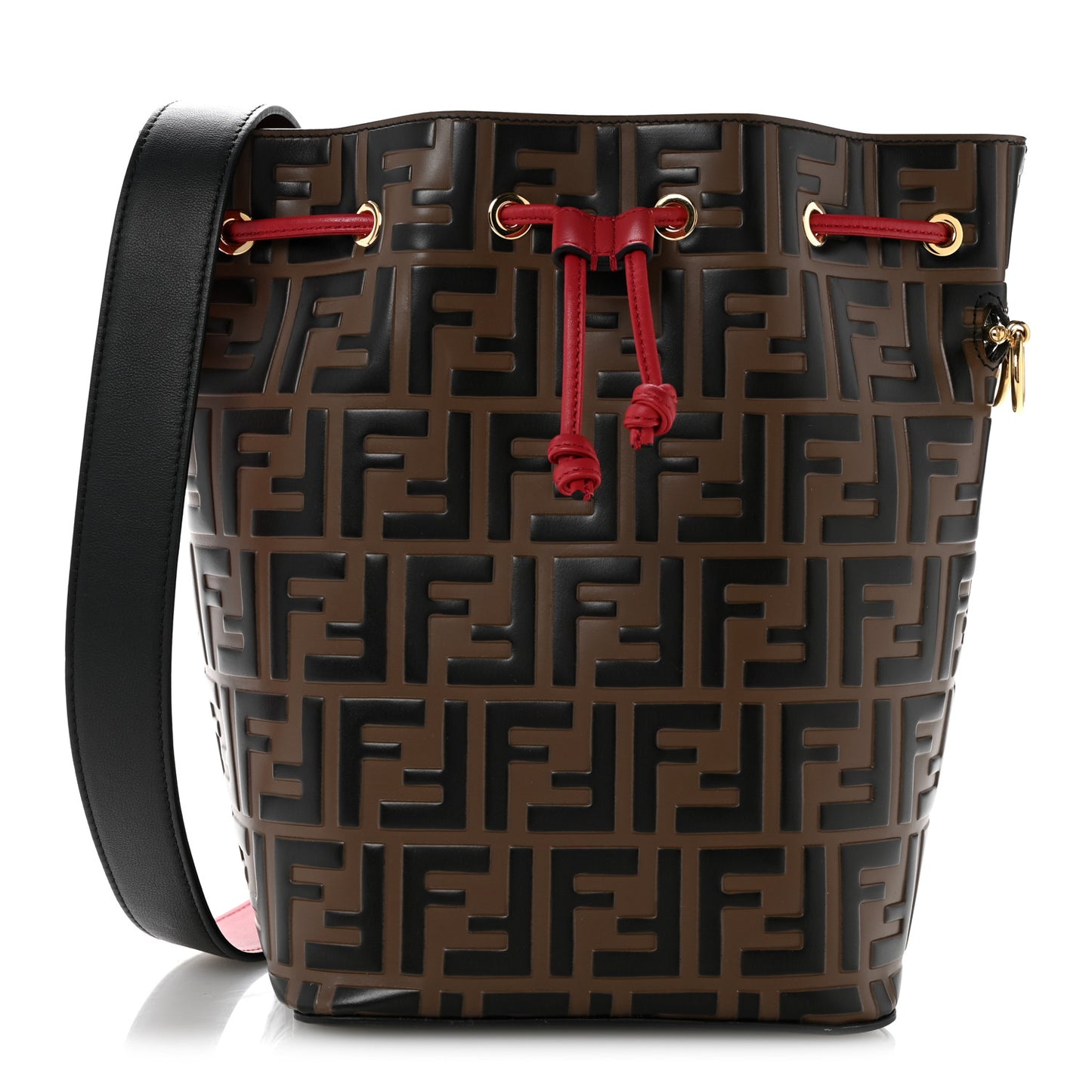 Vitello Grace F is Fendi Bi-Color FF 1974 Embossed Grande Mon Tresor Bucket Bag Maya Black Fragola