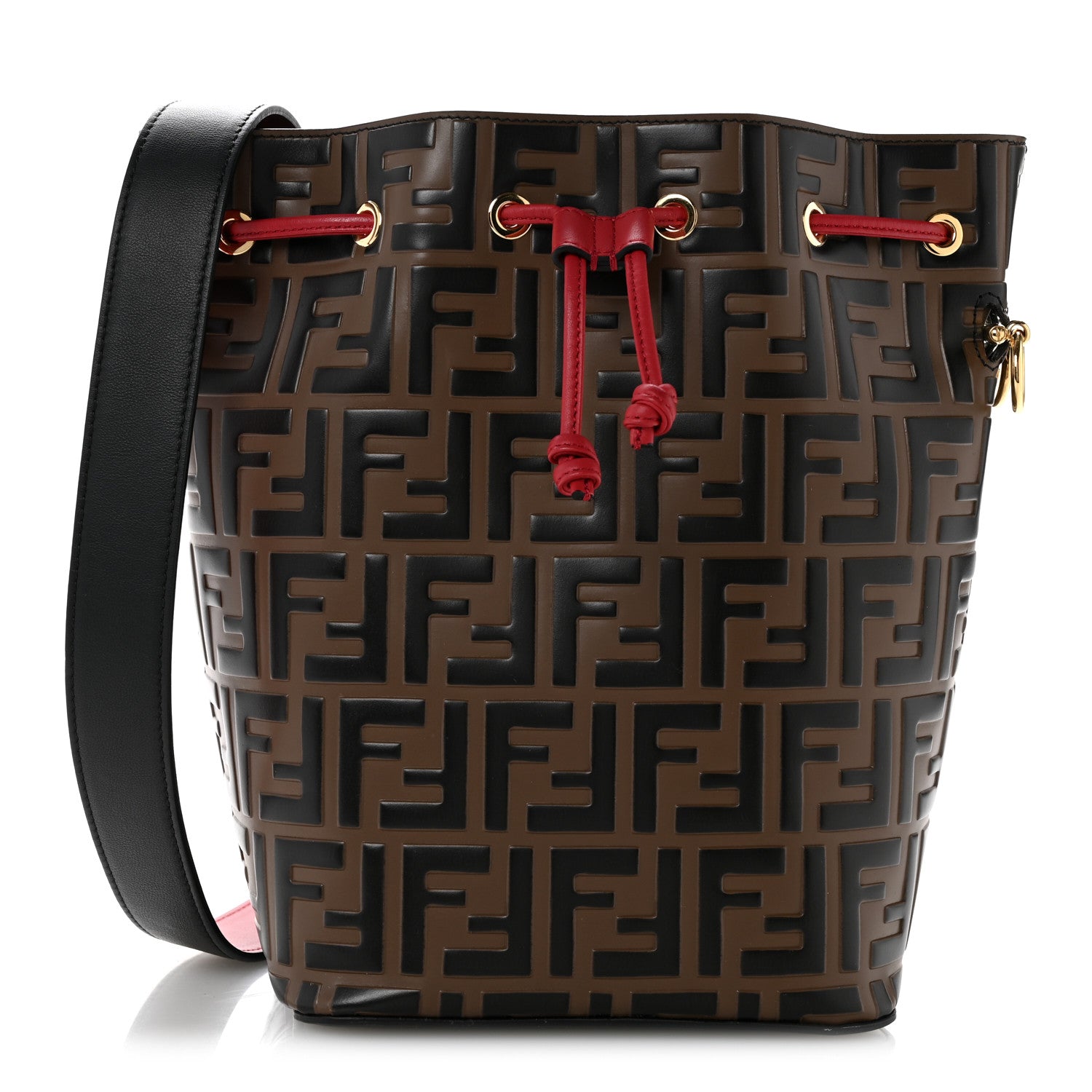 Fendi Vitello Grace F is Fendi Bi-Color FF 1974 Embossed Grande Mon Tresor Bucket Bag Maya Black Fragola 1 of 10