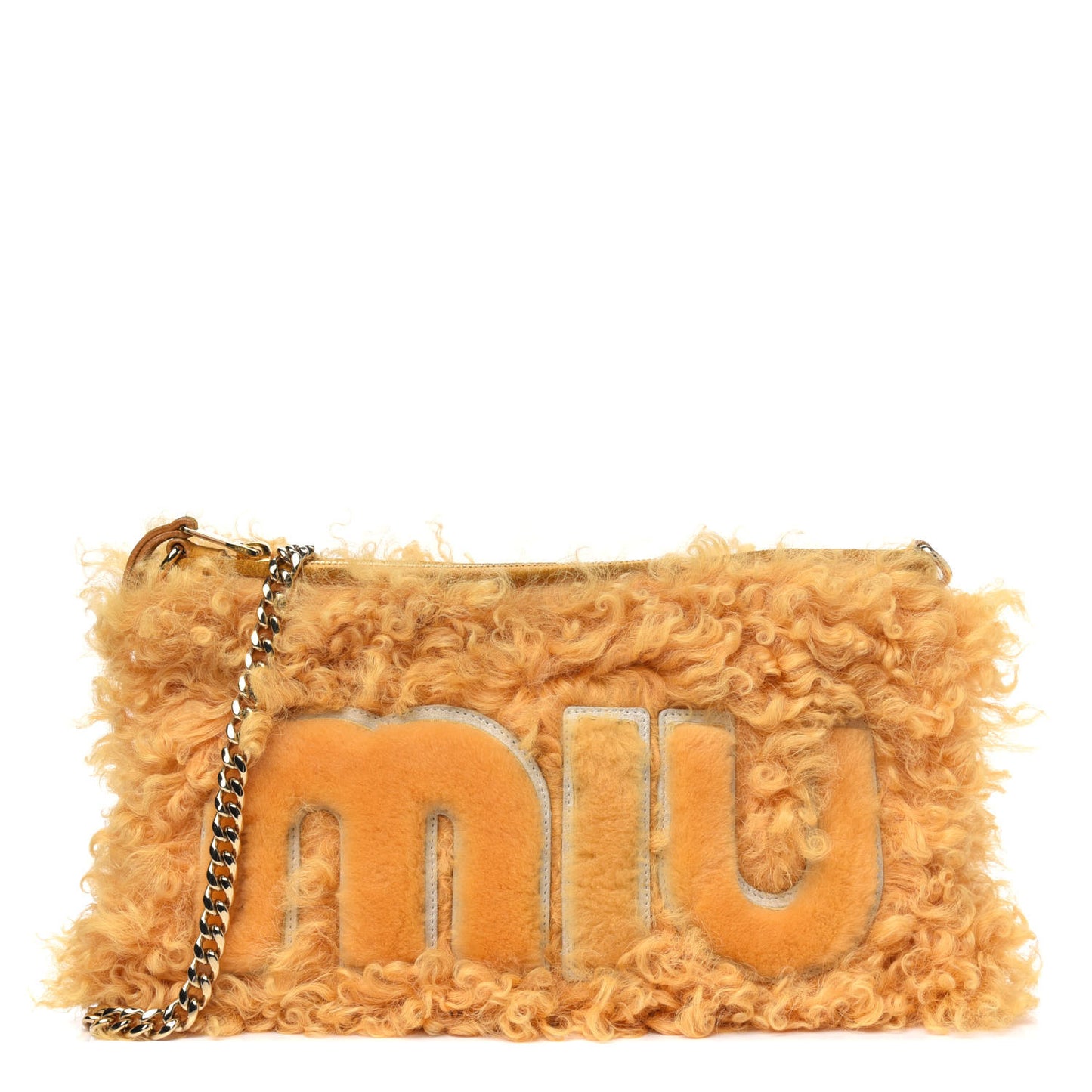 Shearling Logo Chain Pouch Yellow