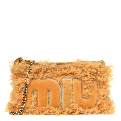 Miu Miu Shearling Logo Chain Pouch Yellow 1 of 5