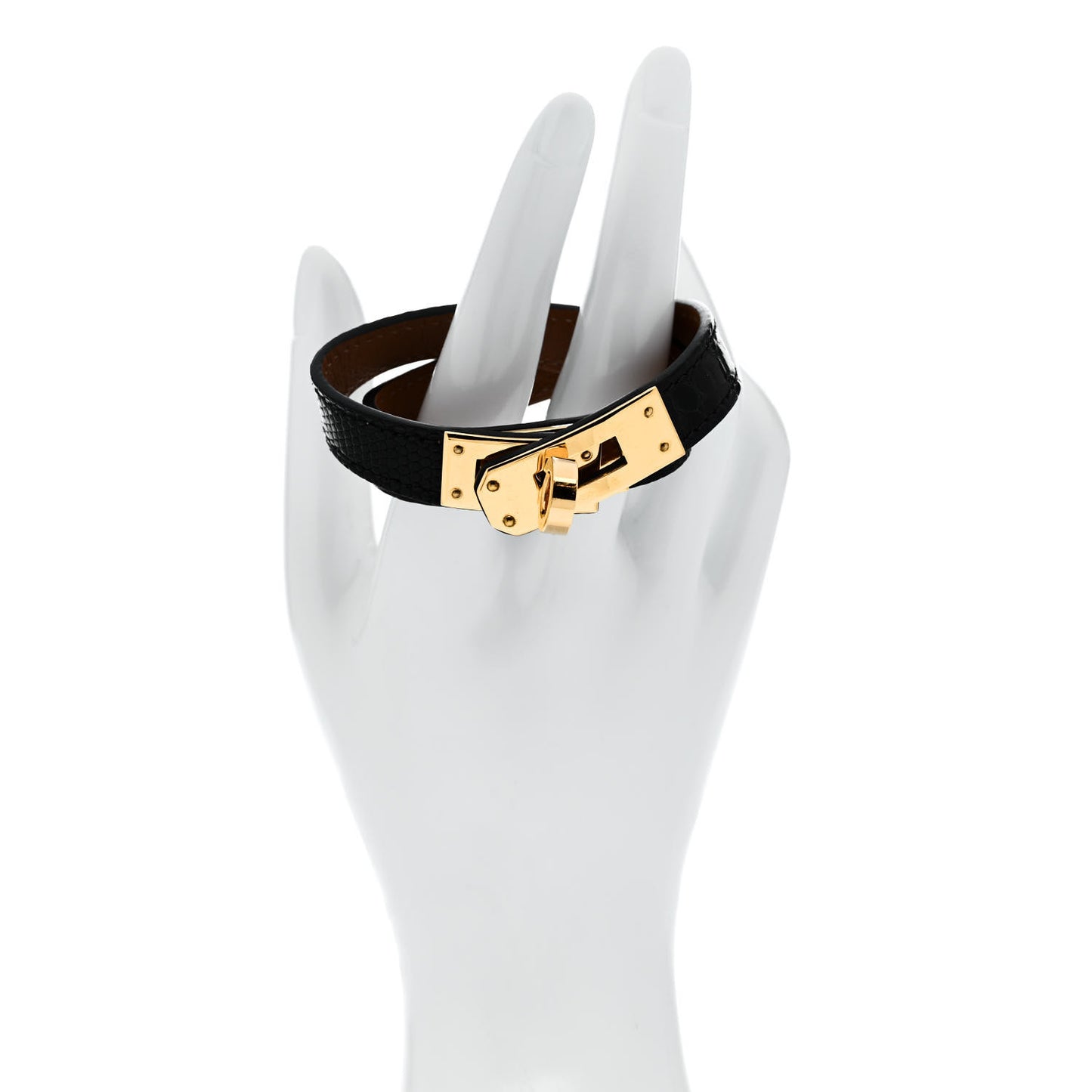 Shiny Alligator Lizard Kelly Double Tour Bracelet T2 Black