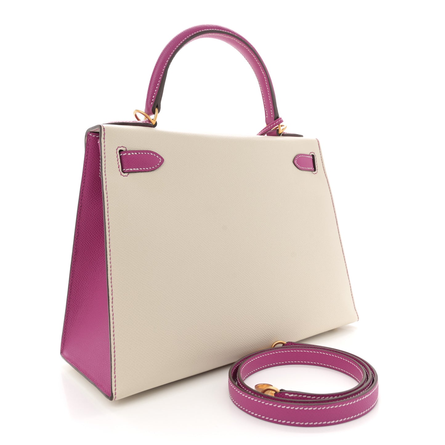 Epsom Bi-Color Horseshoe Kelly Sellier 28 Craie Rose Pourpre