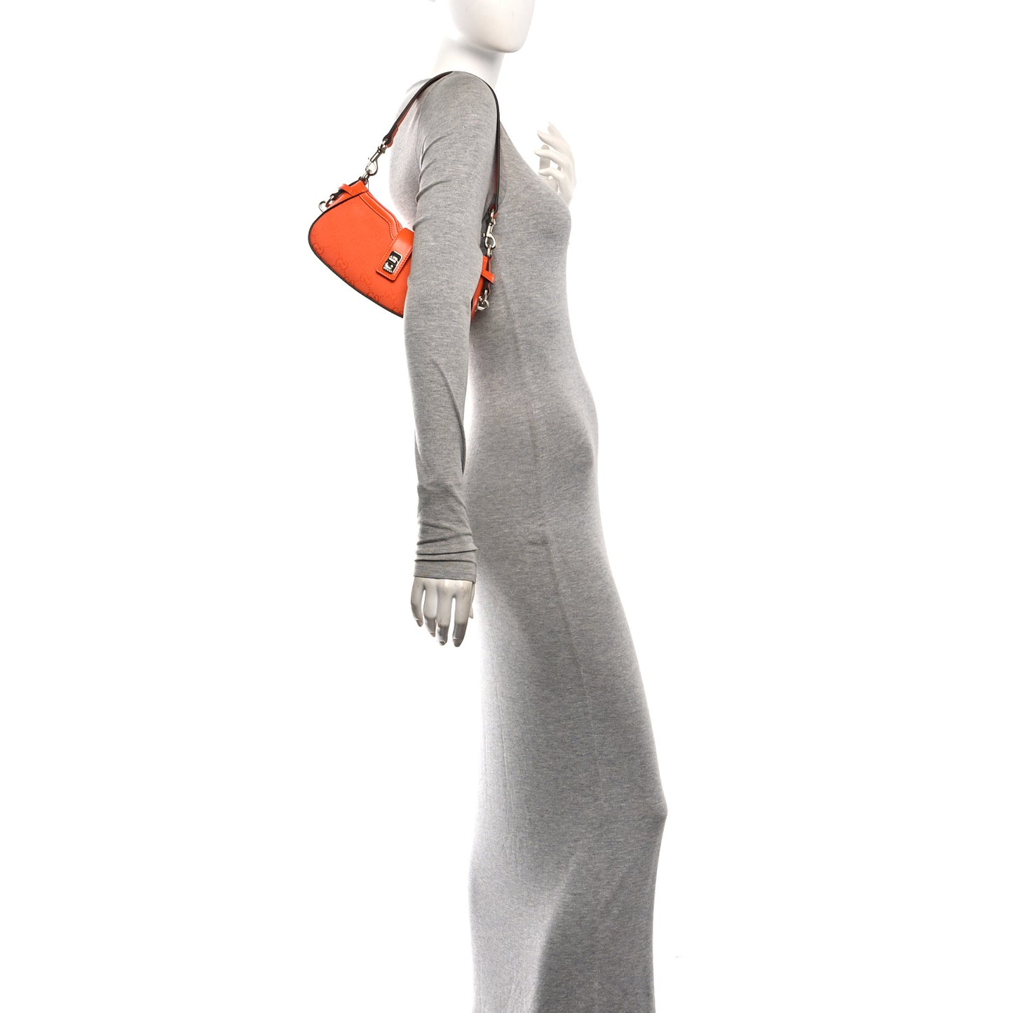 Calfskin Monogram Mini Moon Side Shoulder Bag Orange