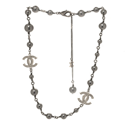 Chanel Pearl Crystal Bead CC Necklace Ruthenium 3 of 4