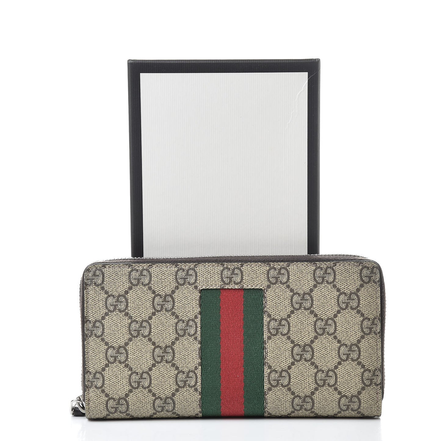 GG Supreme Monogram Web Zip Around Wallet Beige Cocoa