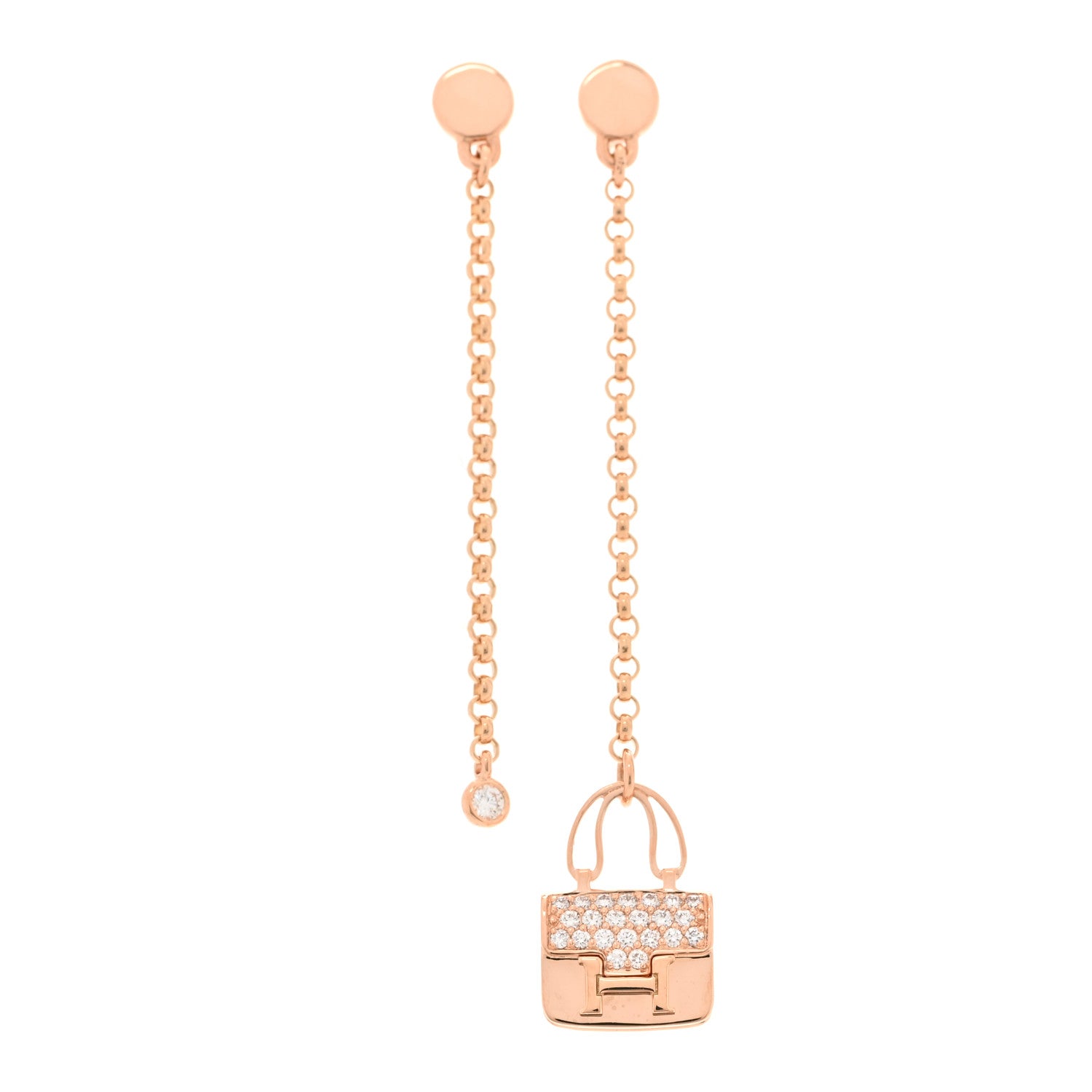 Hermes 18K Rose Gold Diamond Constance Amulettes Drop Earrings 1 of 6