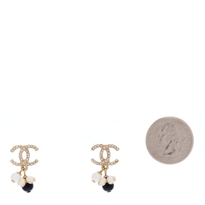 Chanel Crystal Bead Pearl CC Drop Earrings Gold White Black 2 of 4