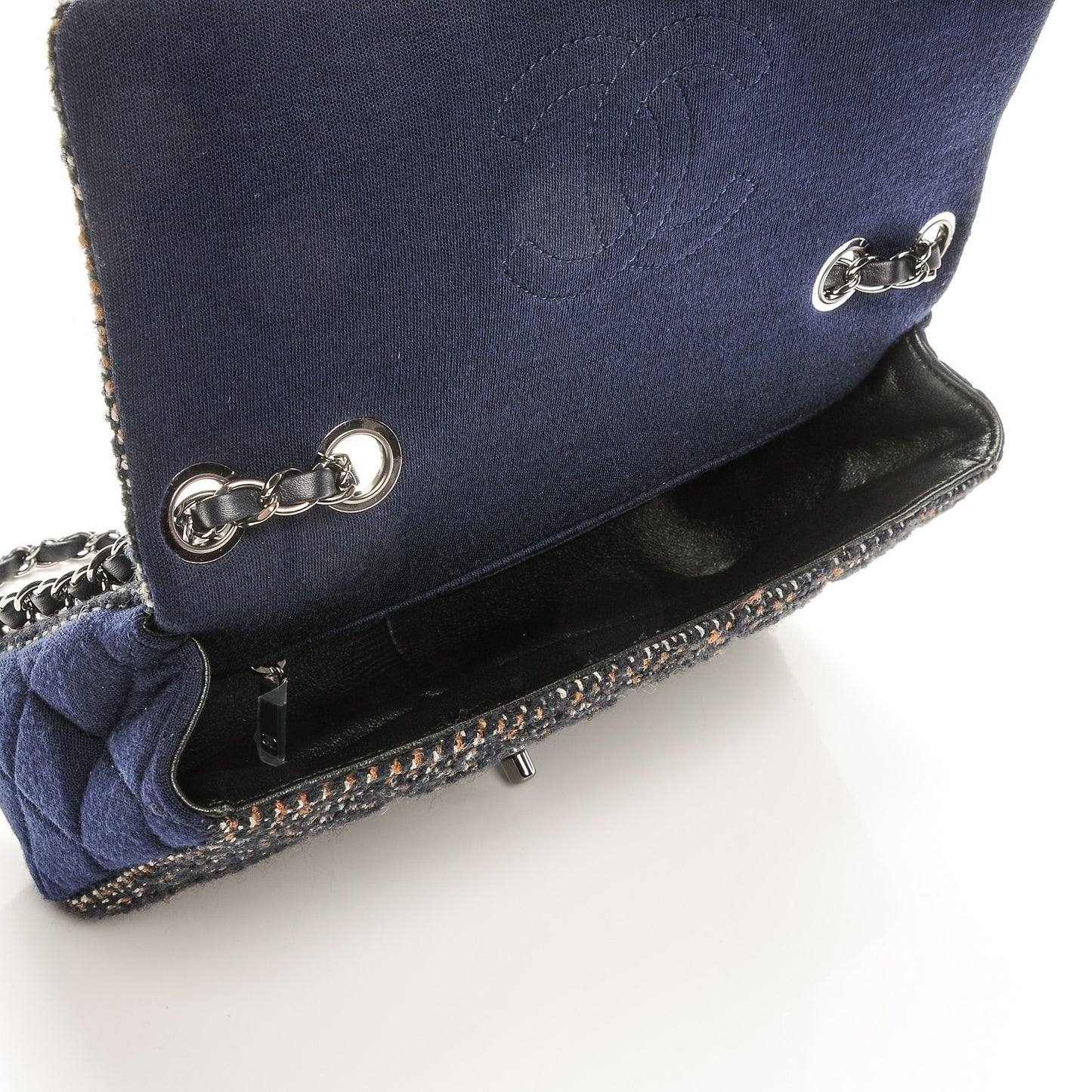 Jersey Tweed Quilted Small Flap Navy