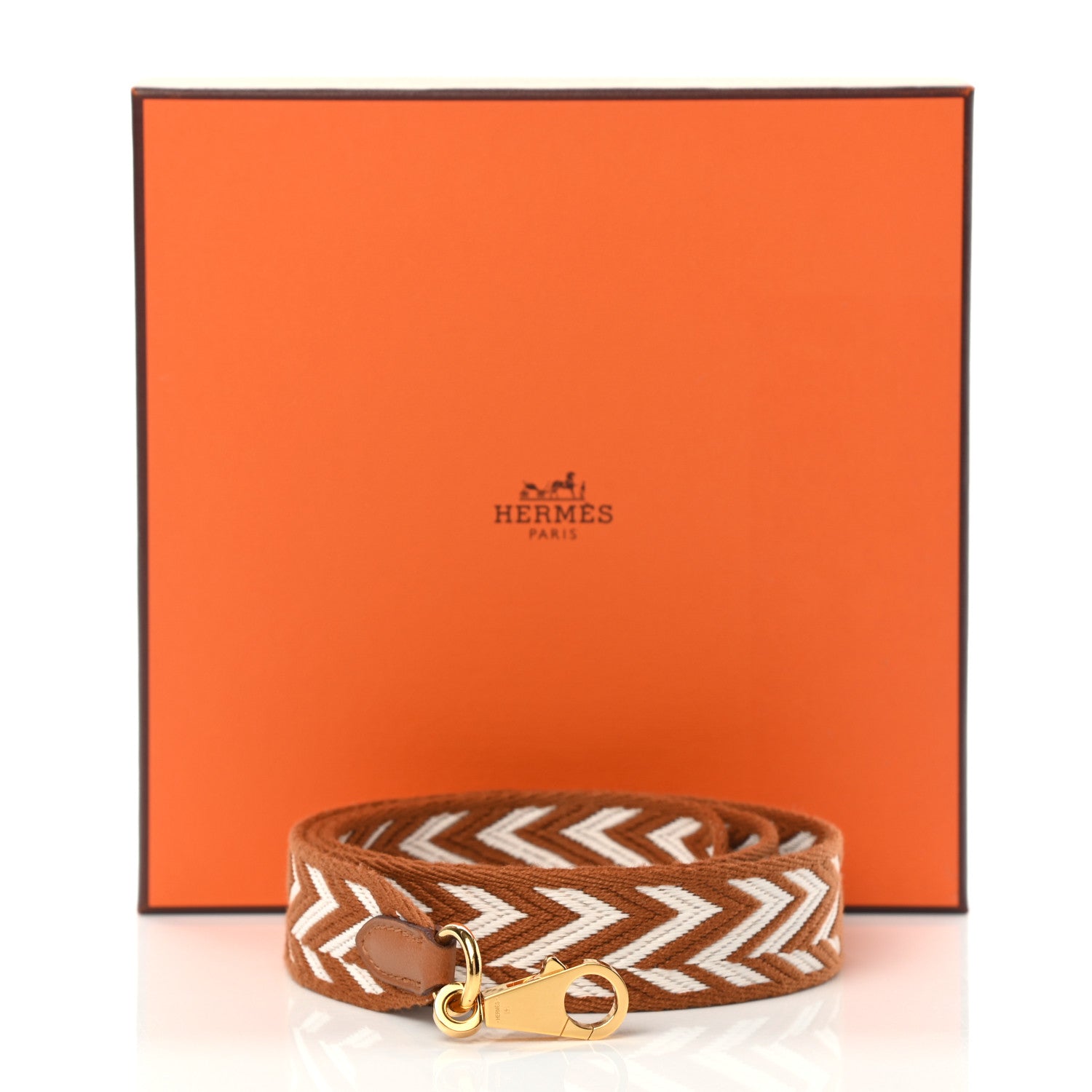 Hermes Toile Swift 25mm Sangle ZigZag Shoulder Strap Gold White 6 of 6