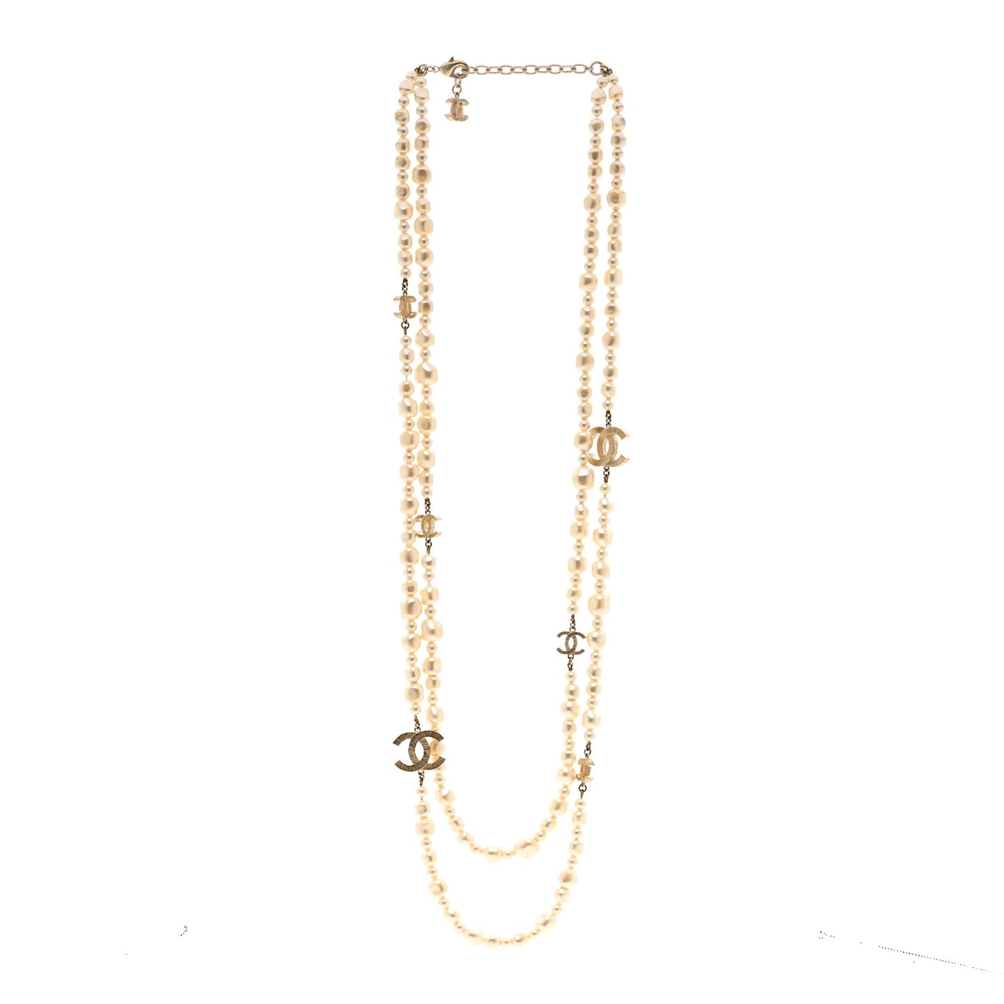 Graduated Pearl CC Long Necklace Gold