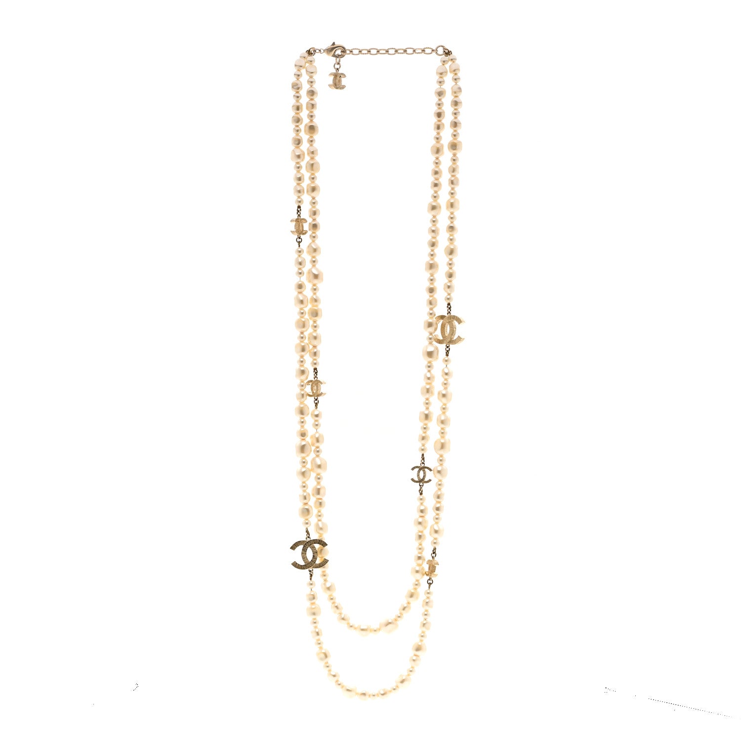 Chanel Graduated Pearl CC Long Necklace Gold 3 of 5