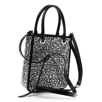 Prada Satin Crystal Metal Triangle Logo Small Double Handle Crossbody Tote Metal 3 of 8