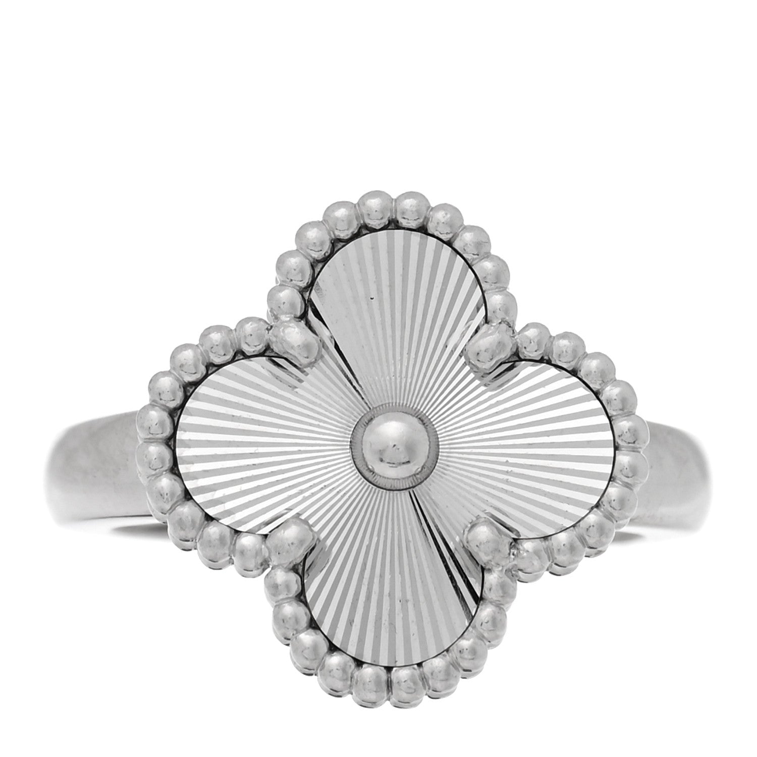 Van Cleef & Arpels 18K White Gold Guilloche Vintage Alhambra Ring 50 5.25 1 of 5