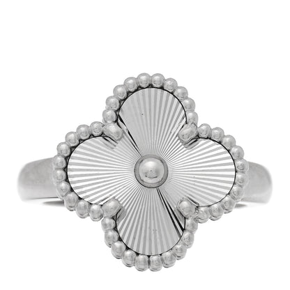 Van Cleef & Arpels 18K White Gold Guilloche Vintage Alhambra Ring 50 5.25 1 of 5
