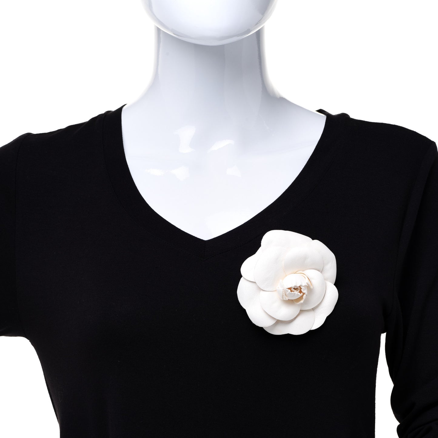 Calfskin Camellia Brooch White