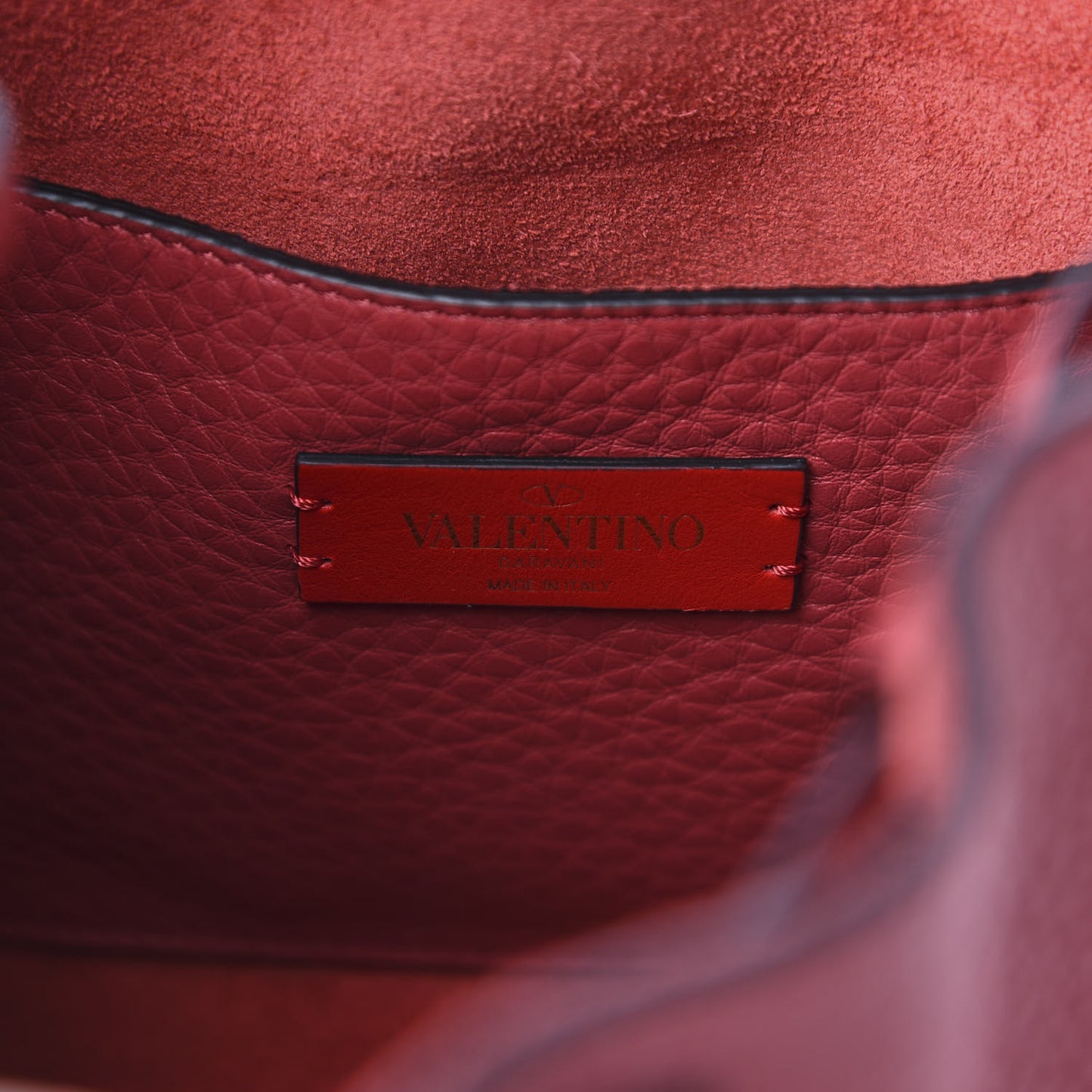 Grained Calfskin Rockstud Bucket Bag Red