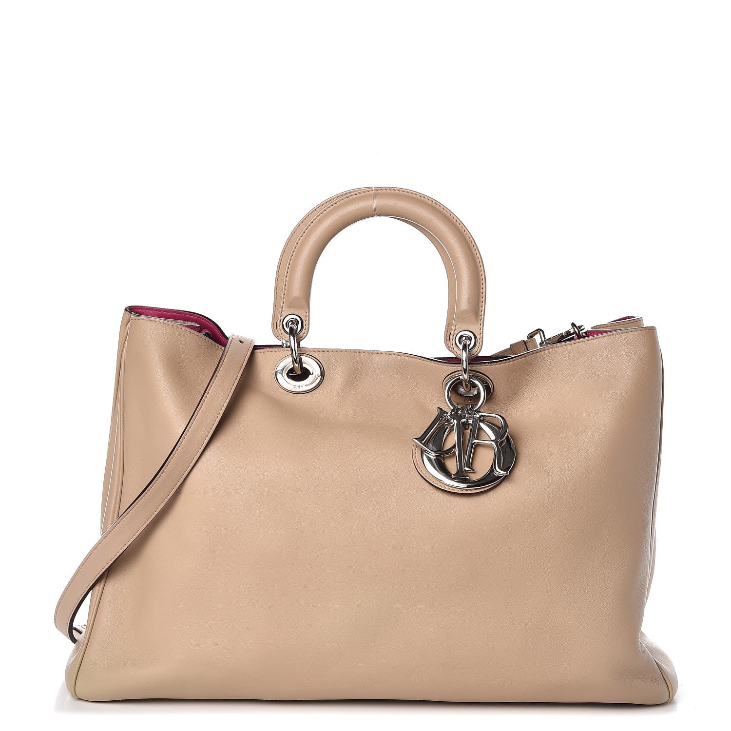 Christian Dior Smooth Calfskin Large Diorissimo Tote Beige Fuchsia 1 of 13
