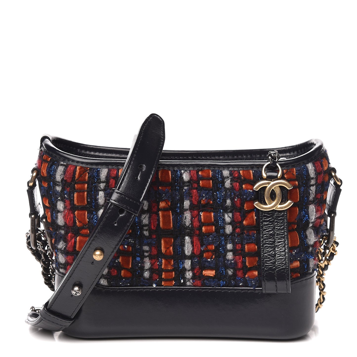 Tweed Calfskin Small Gabrielle Hobo Navy