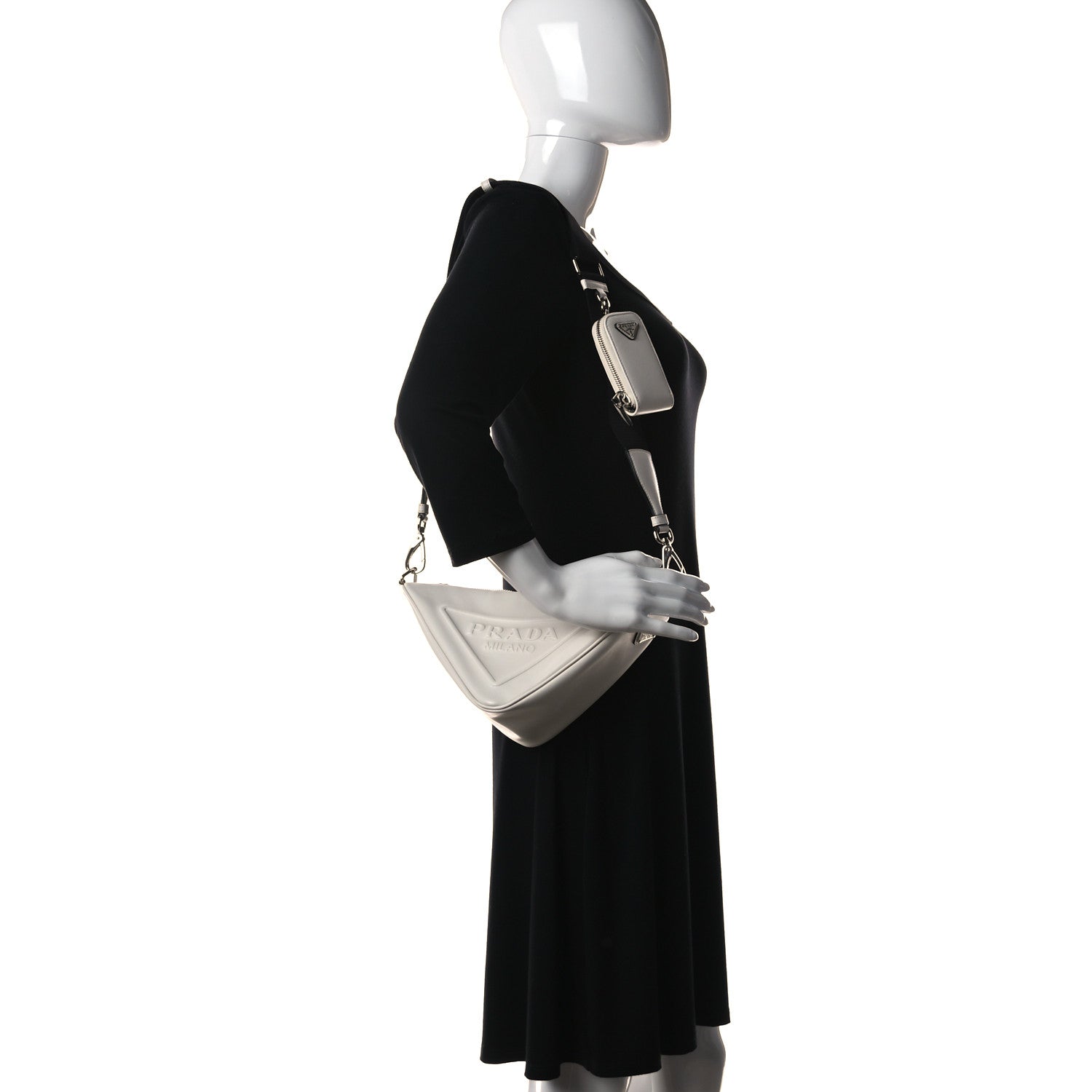 Prada Grace Lux Triangle Shoulder Bag White 3 of 11