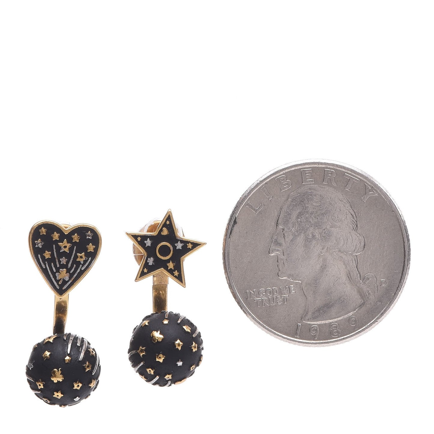 Metal Star Heart Earrings Black Gold