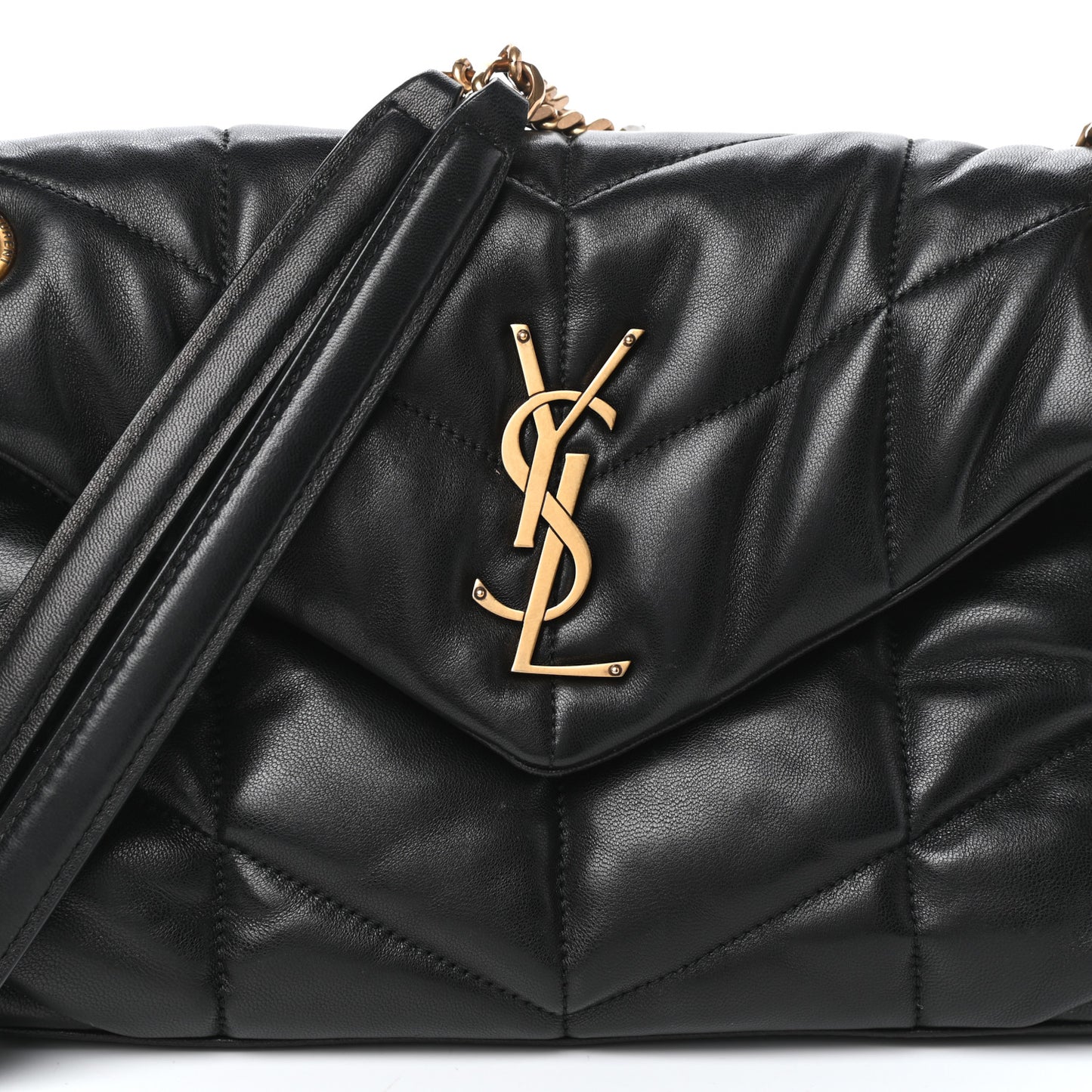 Lambskin Quilted Small Loulou Puffer Monogram Chain Satchel Black