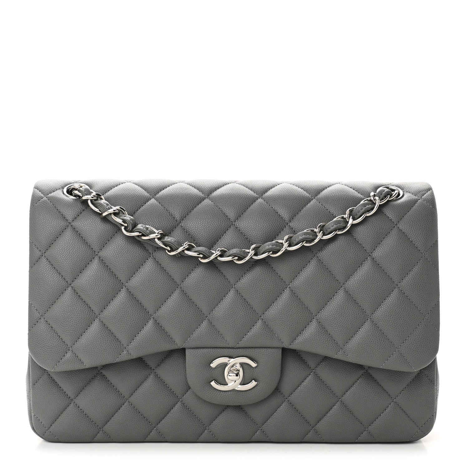 Chanel Caviar Quilted Jumbo Double Flap Grey 1762778 – FASHIONPHILE
