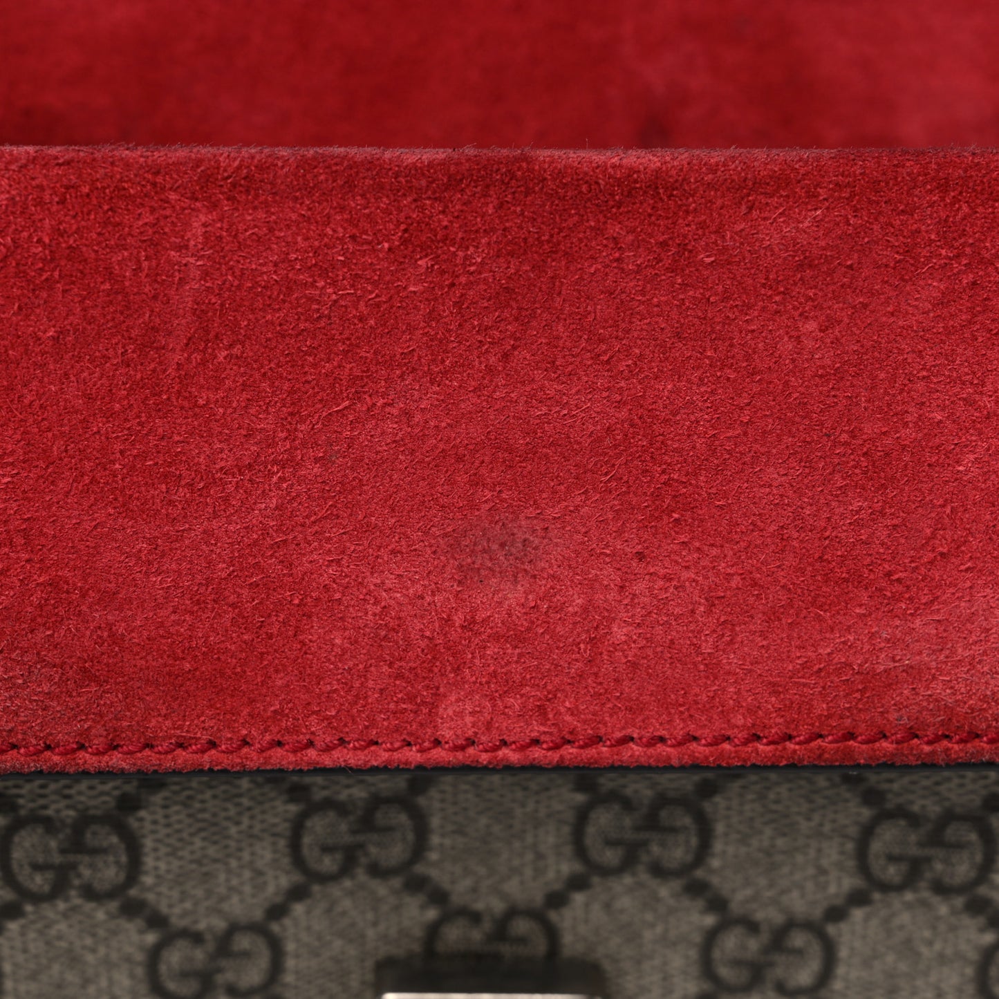GG Supreme Monogram Suede Crystal Small Dionysus Shoulder Bag Beige Ebony Vulcanic Red