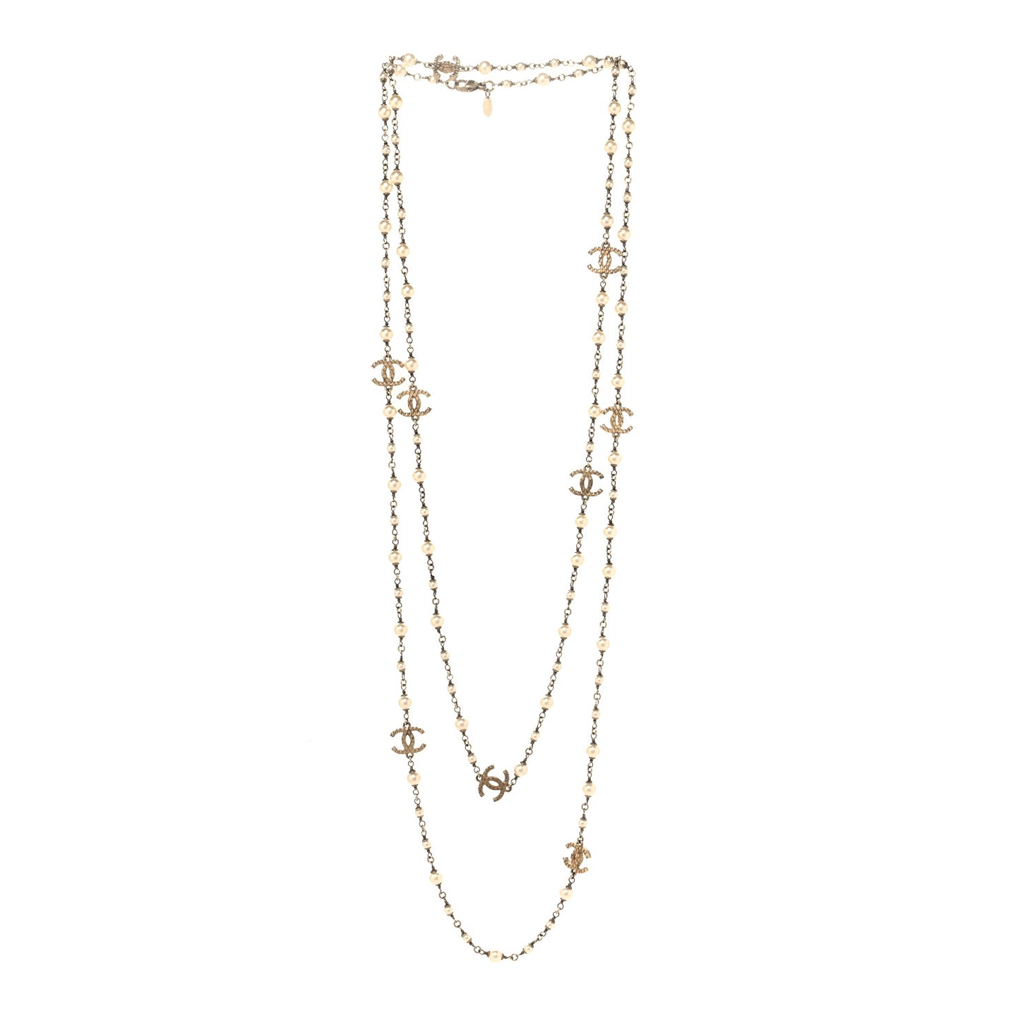 Pearl CC Long Necklace Gold