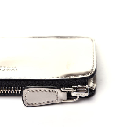 Tom Ford Metallic Calfskin Zip Card Holder Wallet Silver 9 of 11