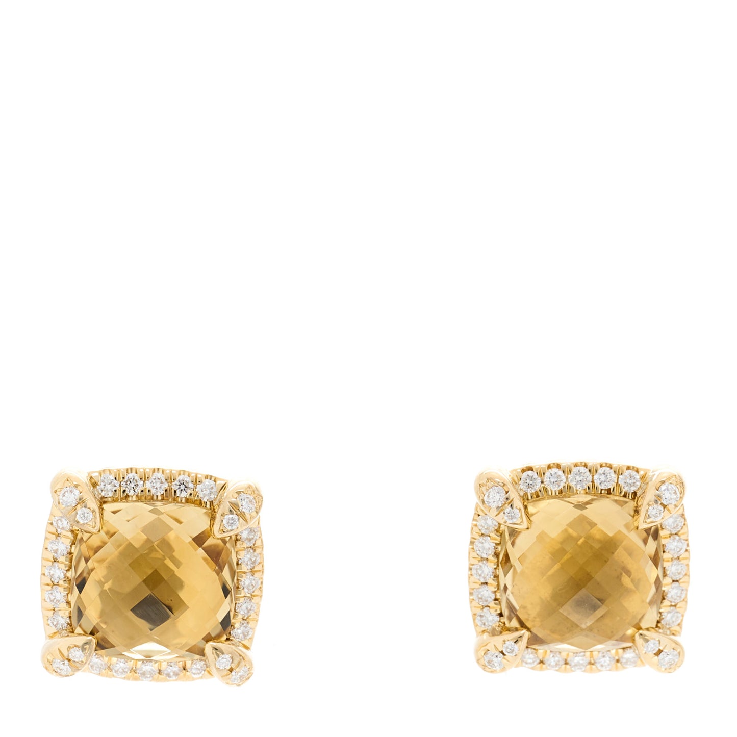 18K Yellow Gold Diamond Citrine 8mm Chatelaine Pave Bezel Stud Earrings