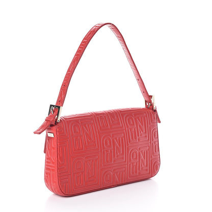 Fendi Nappa Logo Embossed Baguette Red 3 of 11