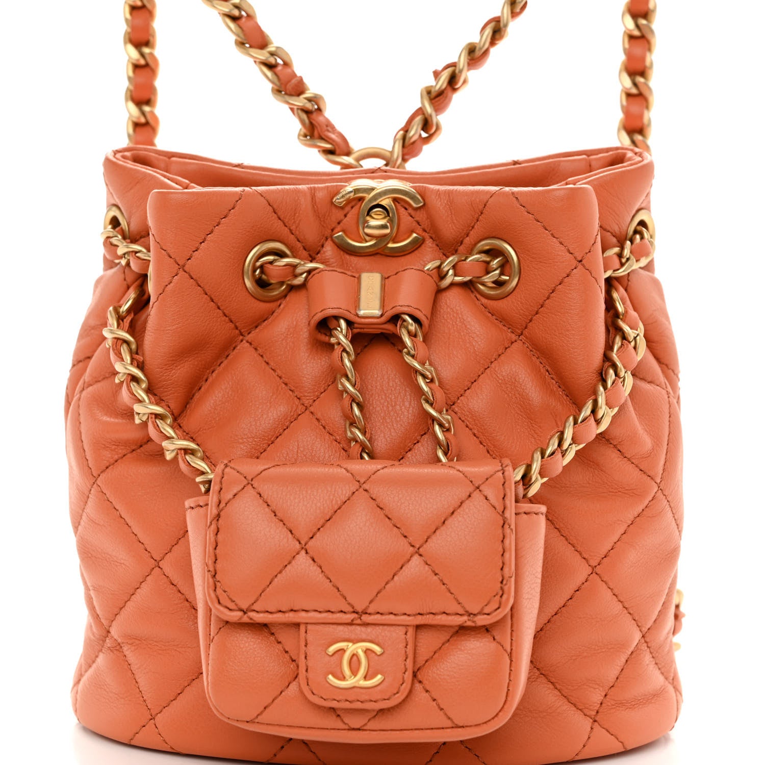 Chanel Calfskin Quilted Small CC Chain Bucket Backpack Orange 9 of 11