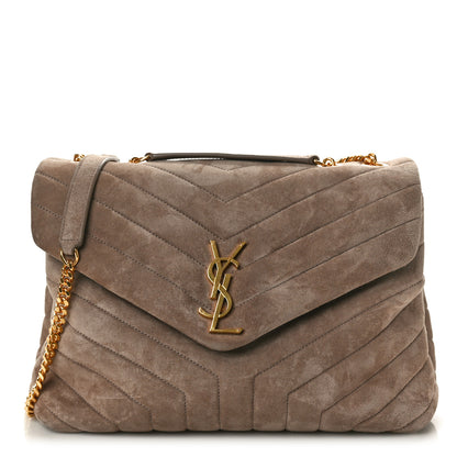 Saint Laurent Suede Y Quilted Monogram Medium Loulou Chain Satchel Taupe 1 of 10