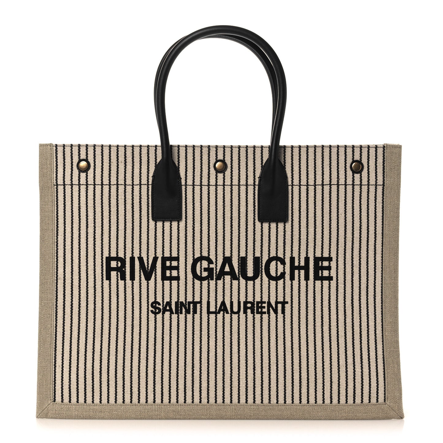 Embroidered Cotton Linen Rive Gauche Noe Tote Natural Black