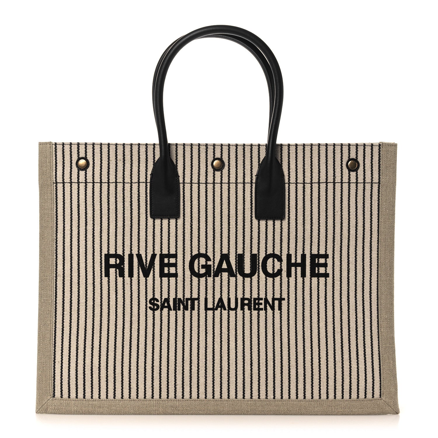 Saint Laurent Embroidered Cotton Linen Rive Gauche Noe Tote Natural Black 1 of 10