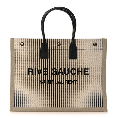 Saint Laurent Embroidered Cotton Linen Rive Gauche Noe Tote Natural Black 1 of 10