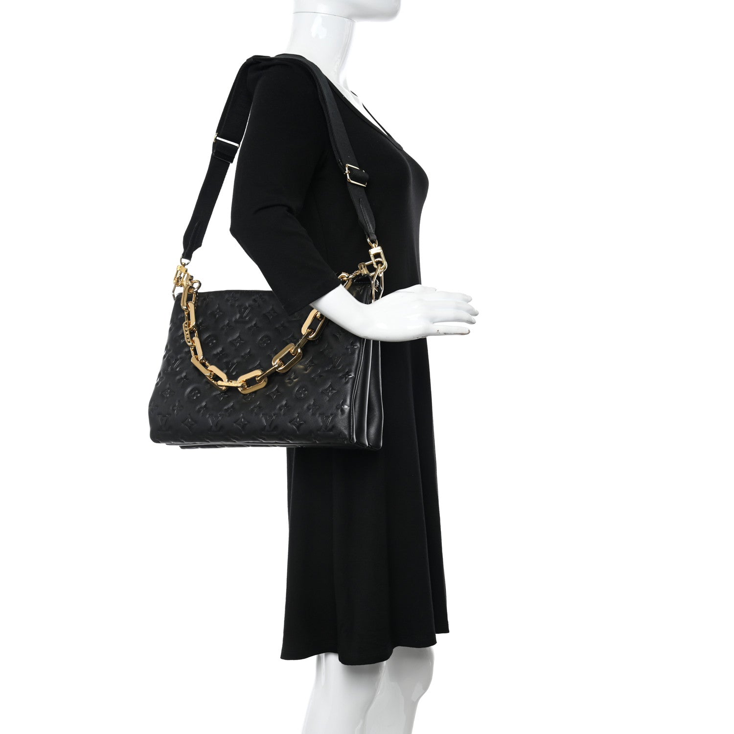 Louis Vuitton Lambskin Embossed Monogram Coussin MM Black 2 of 12