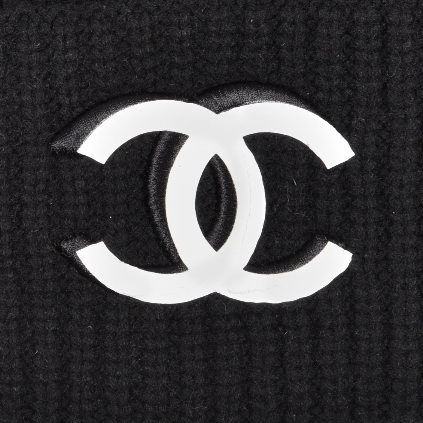 Chanel Wool Cashmere CC Beanie Hat Light Black White 3 of 5