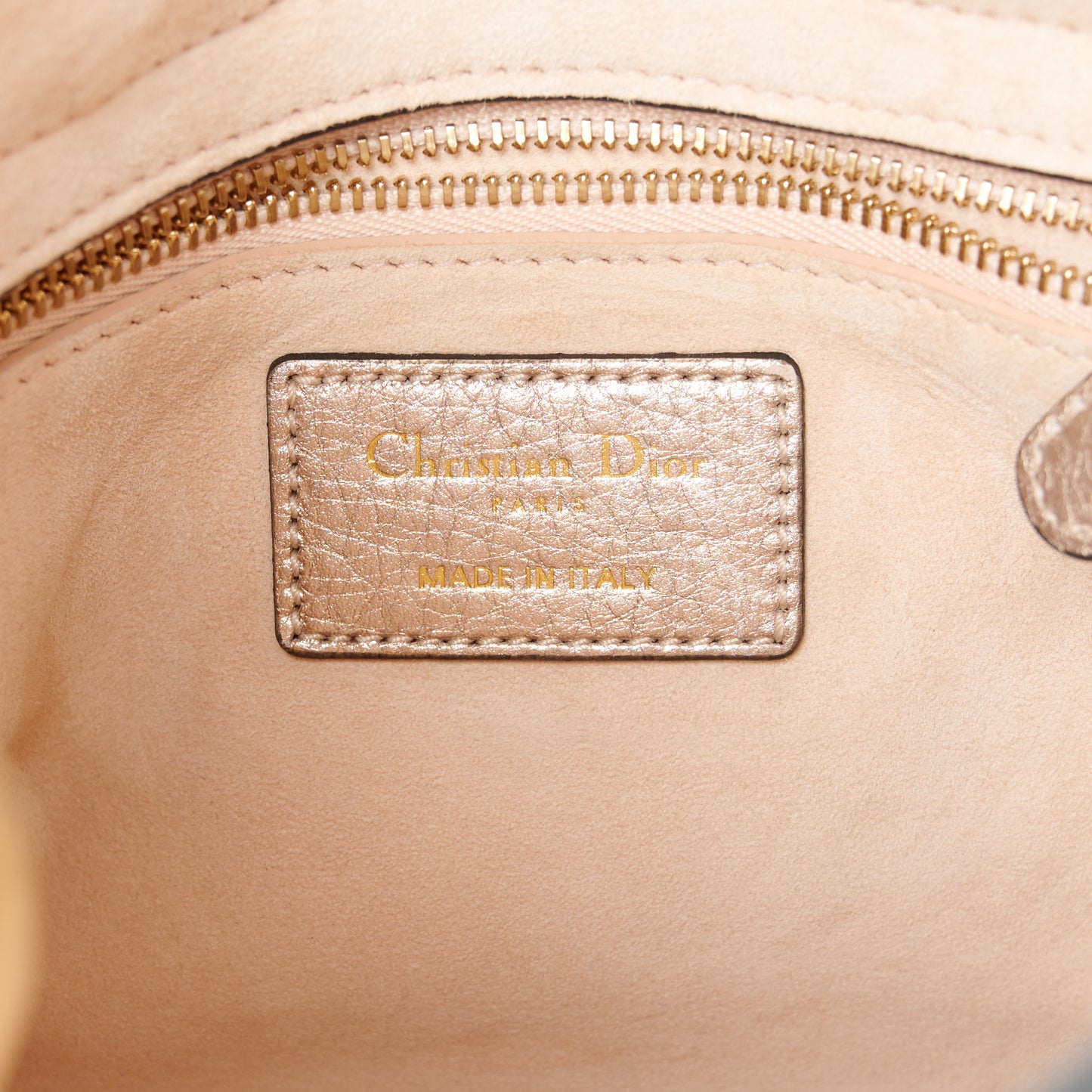 Metallic Grained Calfskin Cannage Small Supple Lady Dior Pale Gold