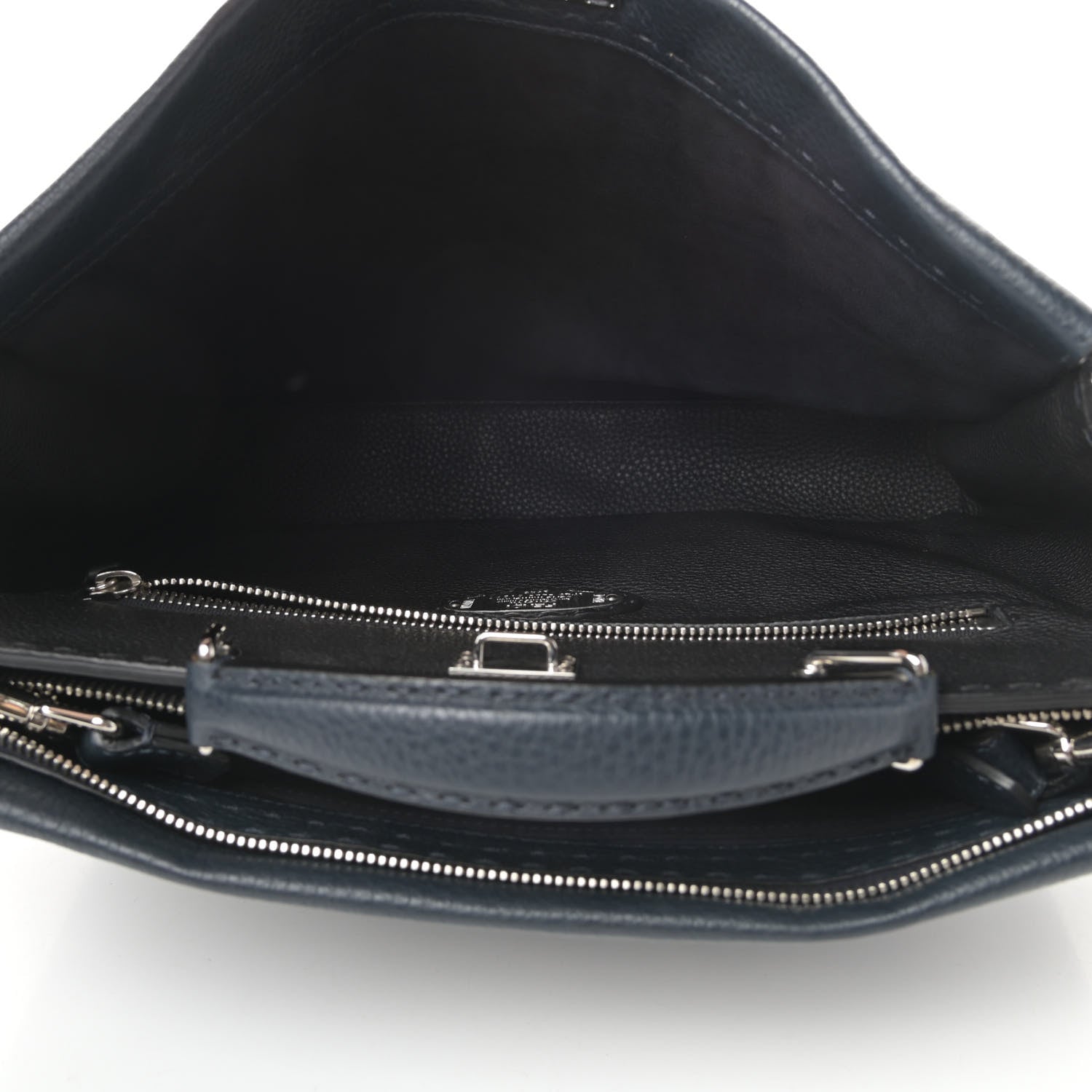 Fendi Cuoio Romano Selleria Bi-Color Large Mens Peekaboo Iconic Essential Satchel Lavagna Black 5 of 12