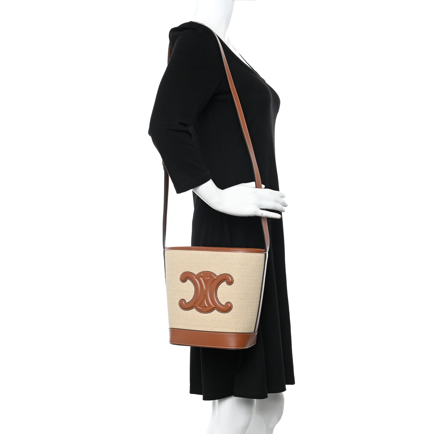 Celine Canvas Calfskin Triomphe Small Bucket Bag Vanilla Tan 2 of 12