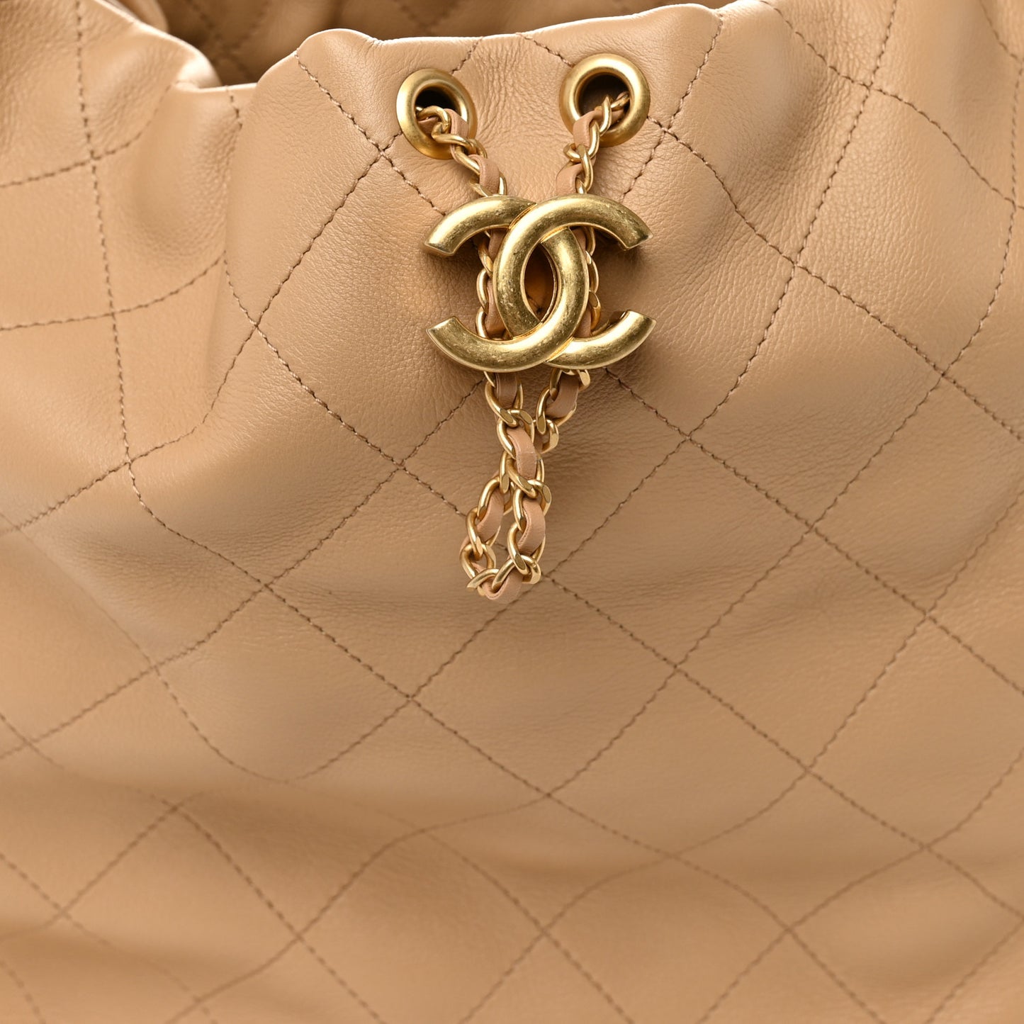 Calfskin Quilted Small Maxi Hobo Beige