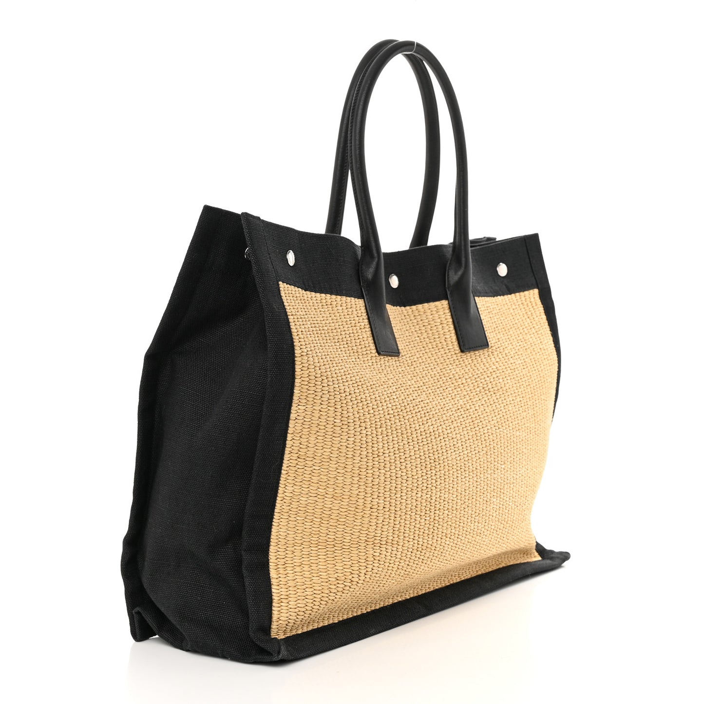Raffia Linen Calfskin Rive Gauche Tote Naturale Black