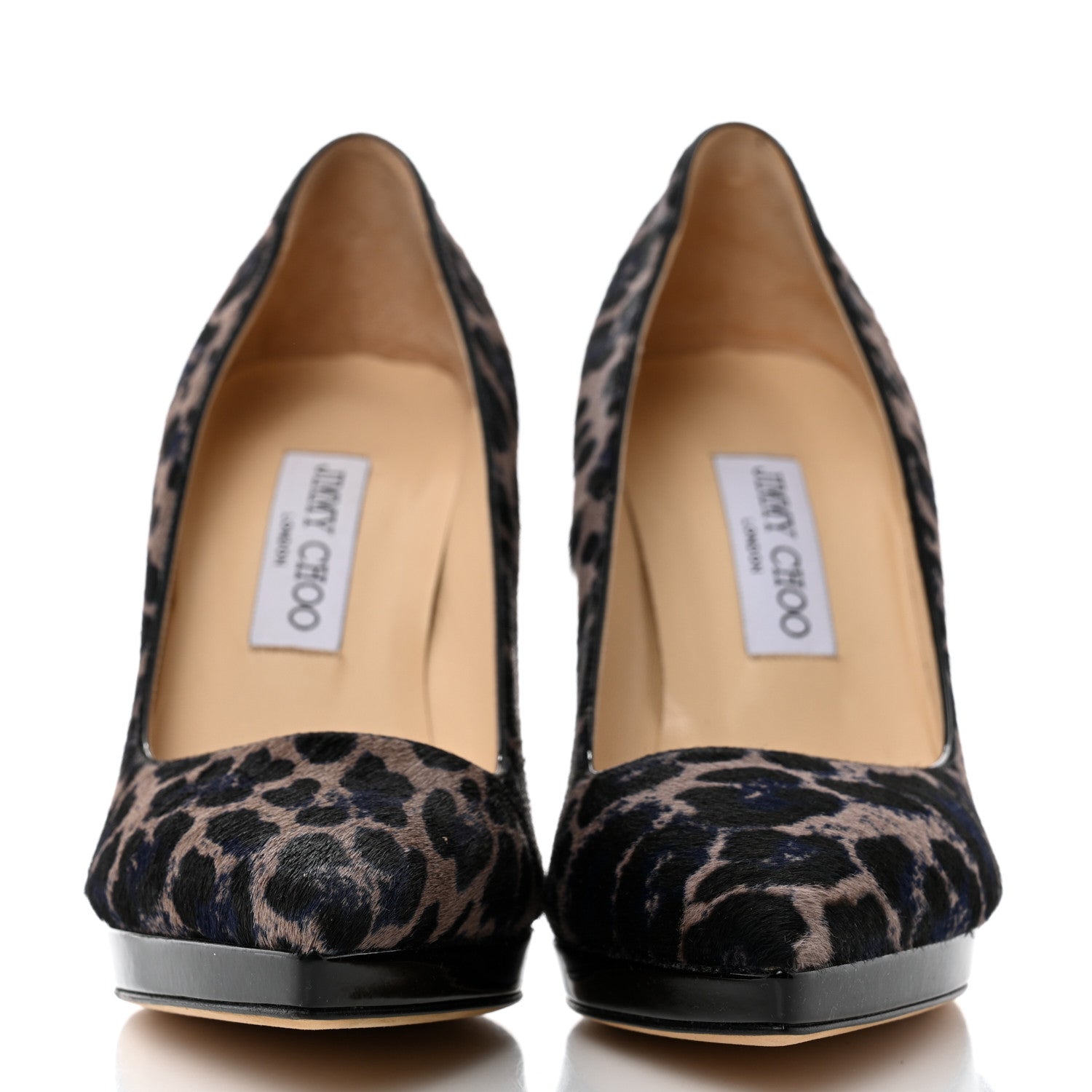 Jimmy Choo Pony Hair Patent Calfskin Leopard Print Rudy Cap Toe Pumps 38.5 Black Multicolor 2 of 8