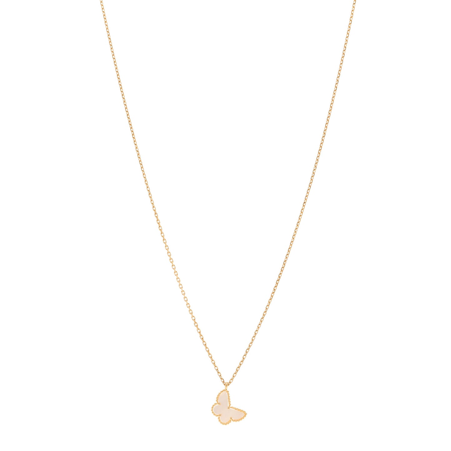 18K Yellow Gold Mother of Pearl Sweet Alhambra Butterfly Pendant Necklace